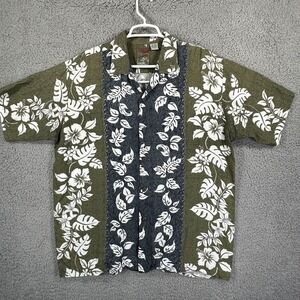 Pineapple Connection Hawaiian Shirt Mens L Green Button Up Tropical Vacation VTG